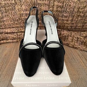 Vtg Jacques Levine Heels, Cindy,  Slingback Black/Sparkle Evening, size 9